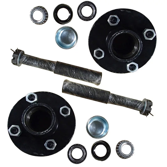 (2) 4 on 4" Trailer Axle Kit 2000 lbs Idler Hubs Round Spindles Bearings Seals