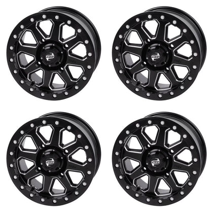 (4 Pack) 4/137 Tusk Uinta Beadlock Wheel 15X7 4.0 + 3.0 Milled/black For Can-Am Defender Hd10 Pro Xt 2020-2023