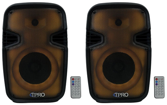 (2) Technical Pro PLIT8 Portable 8" Bluetooth LED Party Speakers+Wireless Link